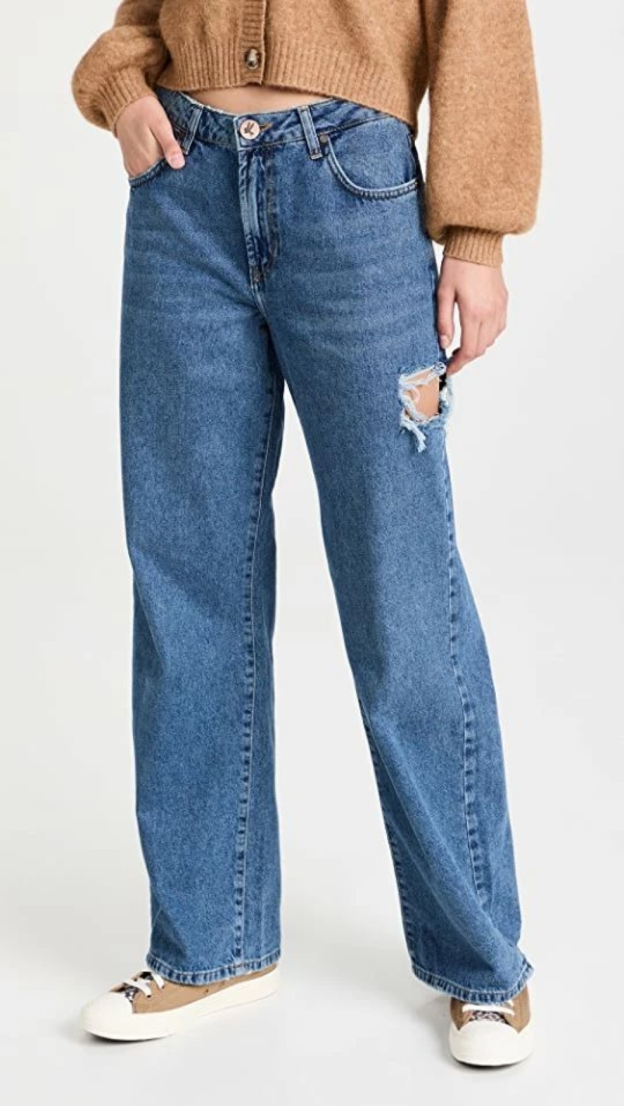 Distressed Jeans * | Best Sale One Teaspoon Rosewood Jackson Mid Waist Wide Leg Jeans