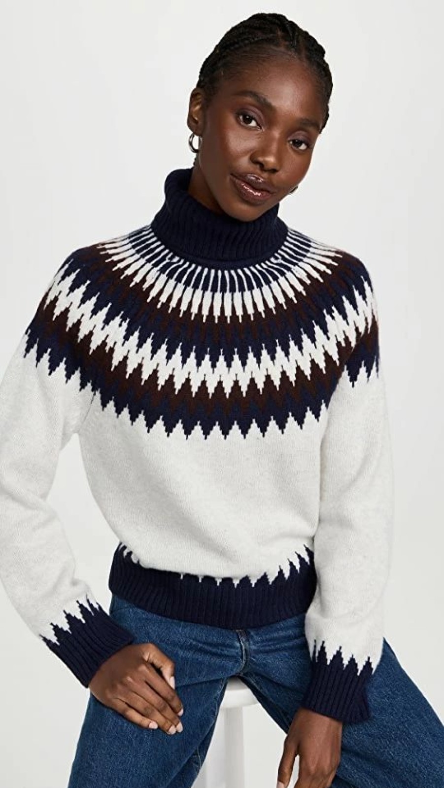 Turtle & Mock Necks * | Top 10 Jumper 1234 Nordic Yoke Roll Collar Sweater Deep Sea/Crystal