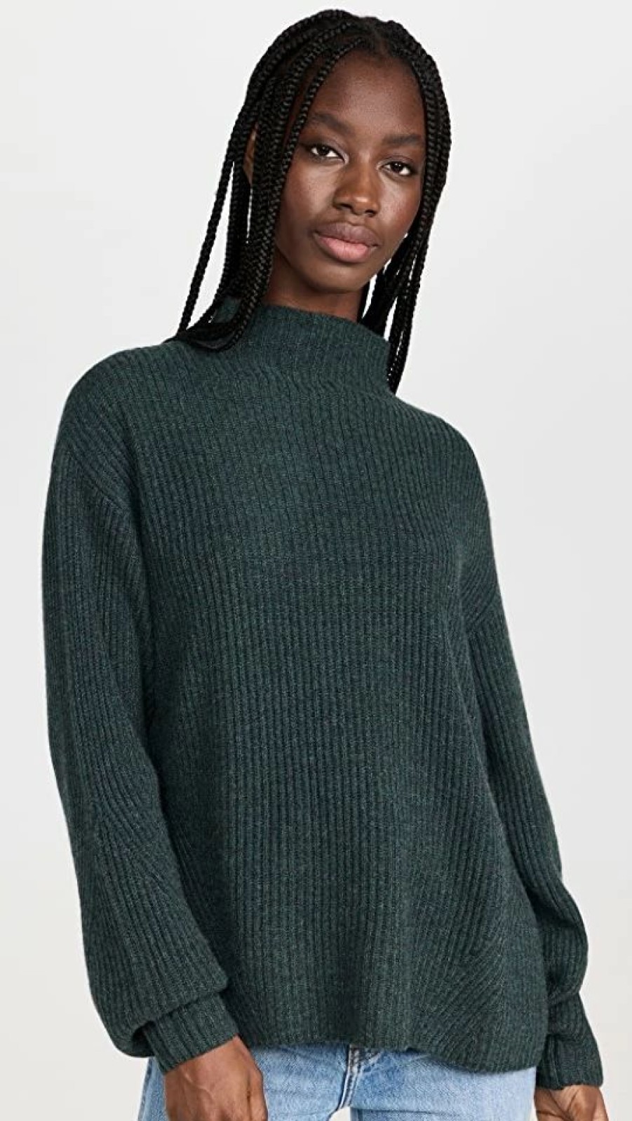 Turtle & Mock Necks * | Hot Sale Le Kasha Iowa Cashmere Sweater With Collar Tube Emeraude