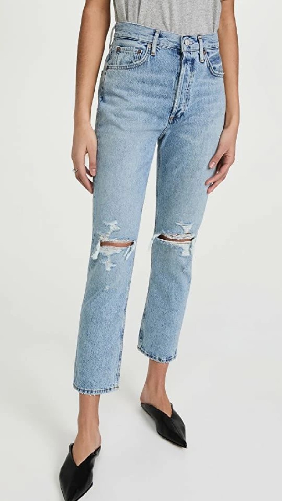 Distressed Jeans * | Best Sale Agolde Riley Distressed Crop Jeans Blitz