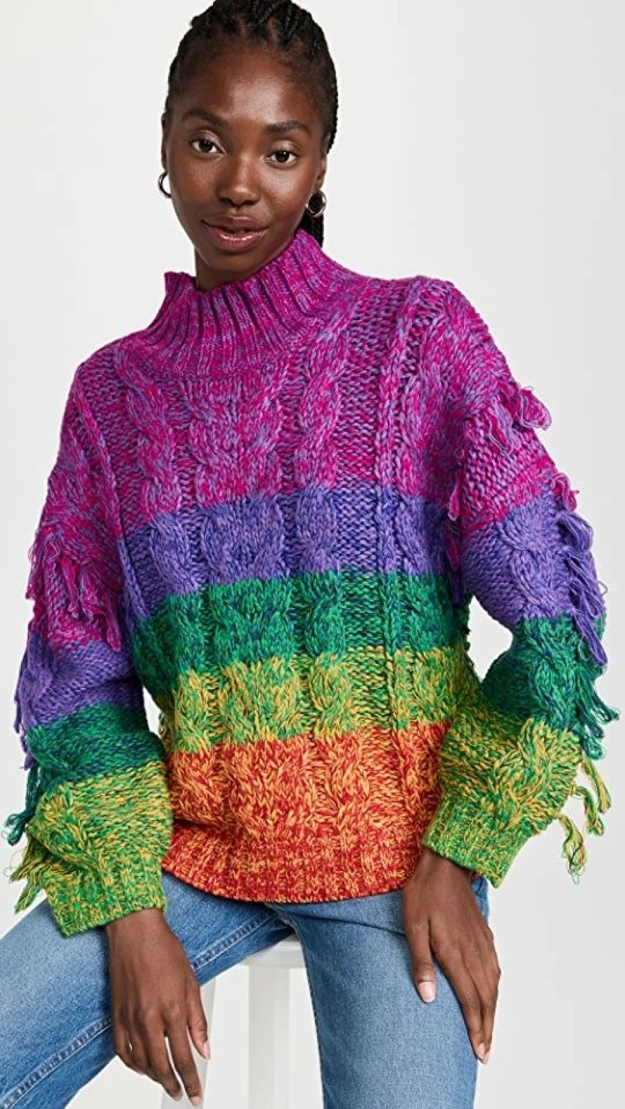 Turtle & Mock Necks * | Promo Farm Rio Multicolored Yarn Sweater