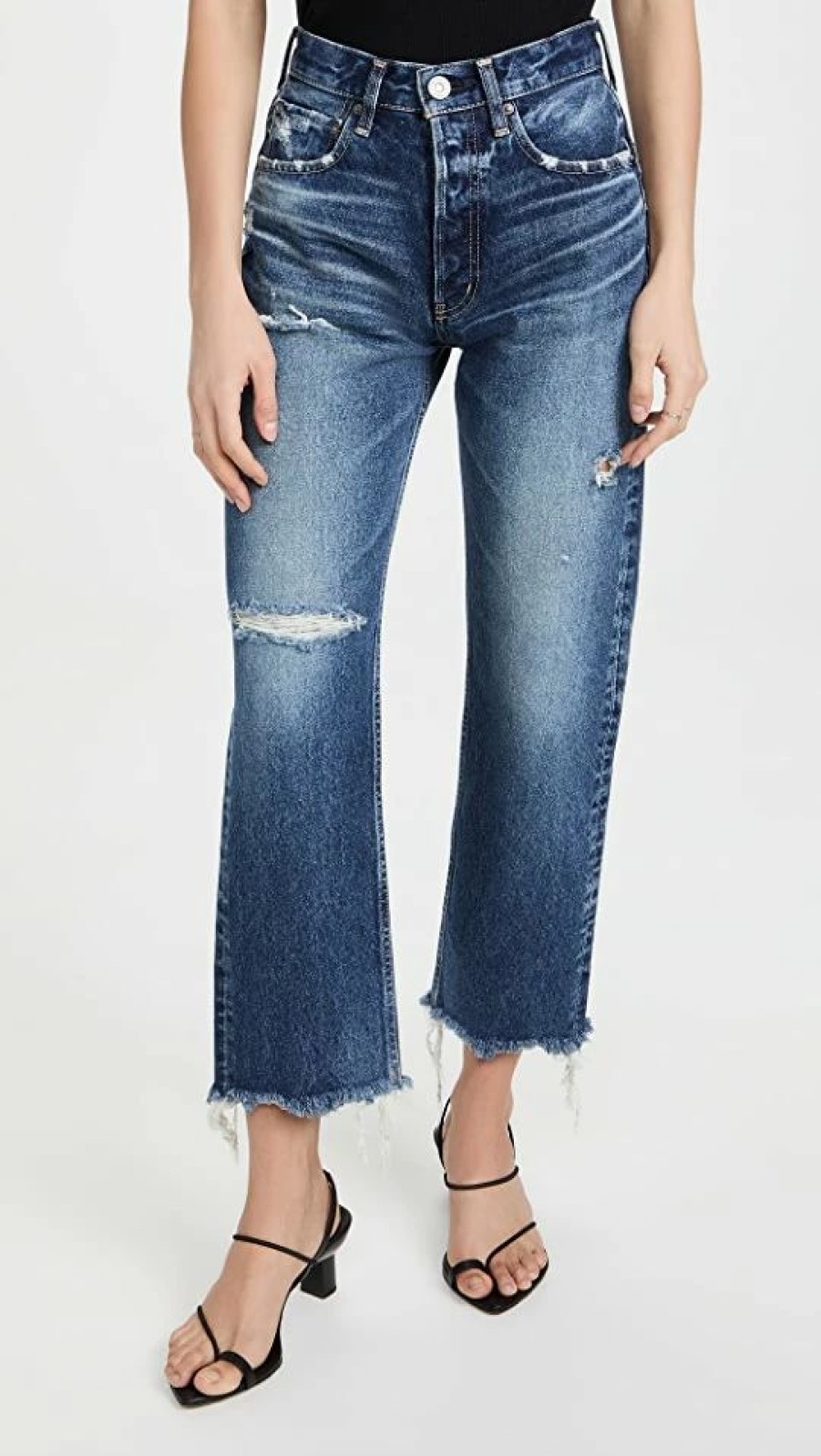 Distressed Jeans * | Wholesale Moussy Vintage Wide Leg Straight Cut Jeans Blue