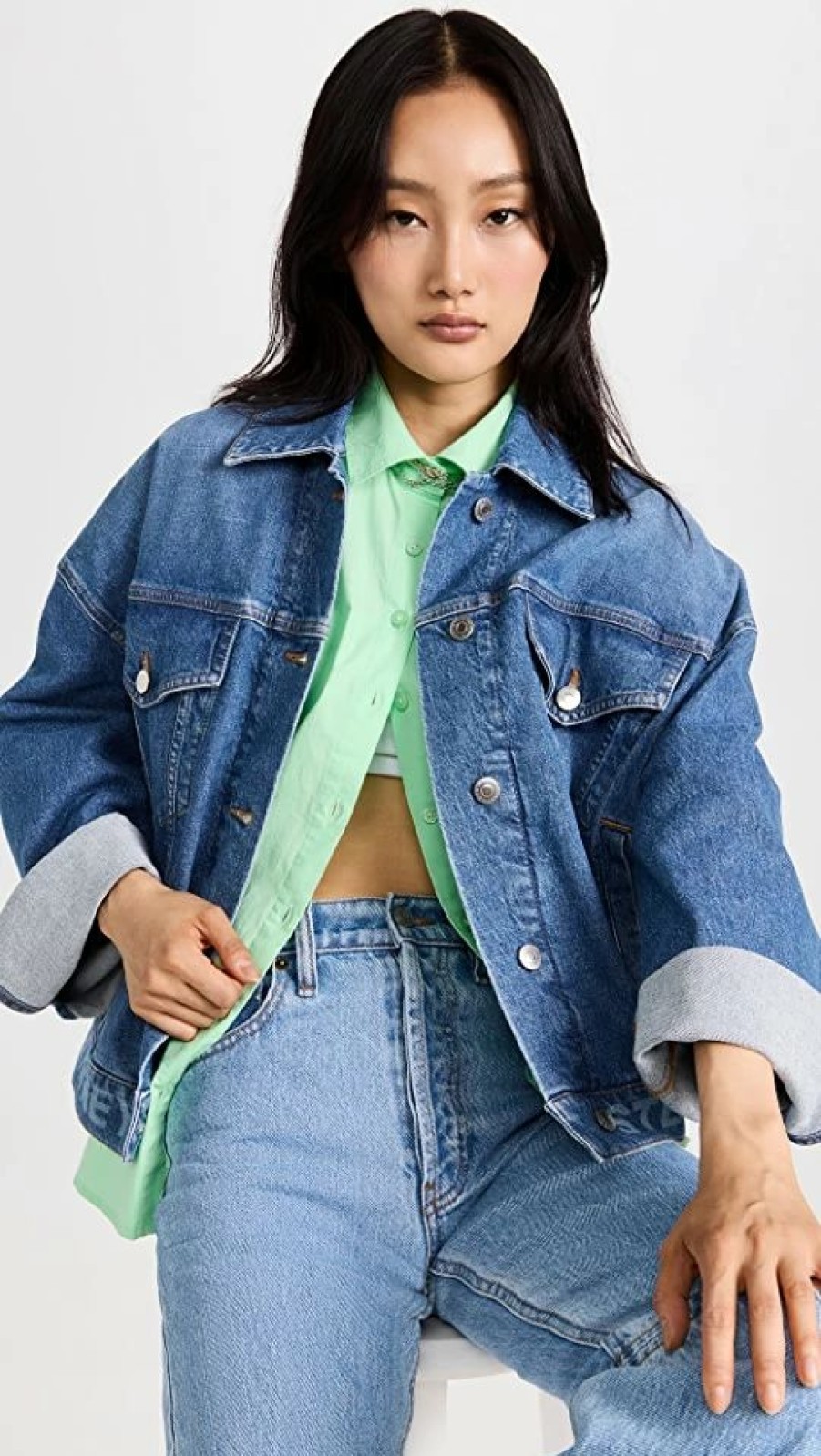 Jean Jackets * | Brand New Stella Mccartney Oversized Denim Jacket Medium Blue