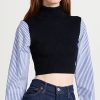 Turtle & Mock Necks * | Buy Staud Louisa Top Navy/Blue White Stripe