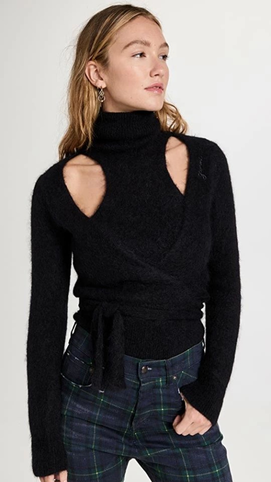 Turtle & Mock Necks * | Cheapest Ganni Brushed Alpaca Wrap Blouse Black