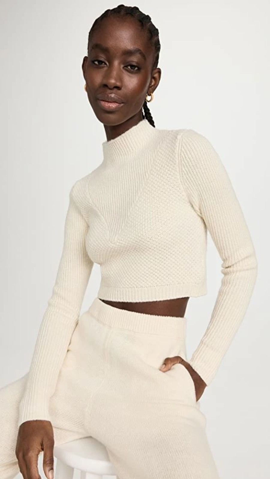 Turtle & Mock Necks * | Best Sale Victor Glemaud Crop Mock Neck Top Pearl