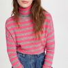 Turtle & Mock Necks * | Flash Sale Jumper 1234 Stripe Cashmere Turtleneck Pullover Mid Grey/Neon Pink