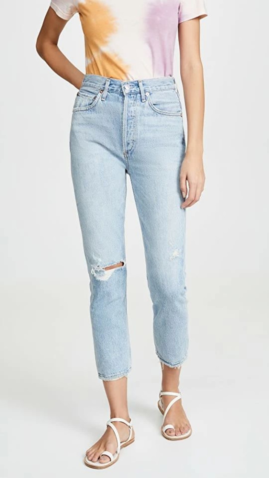 Distressed Jeans * | Best Pirce Agolde Riley High Rise Straight Crop Jeans Shatter