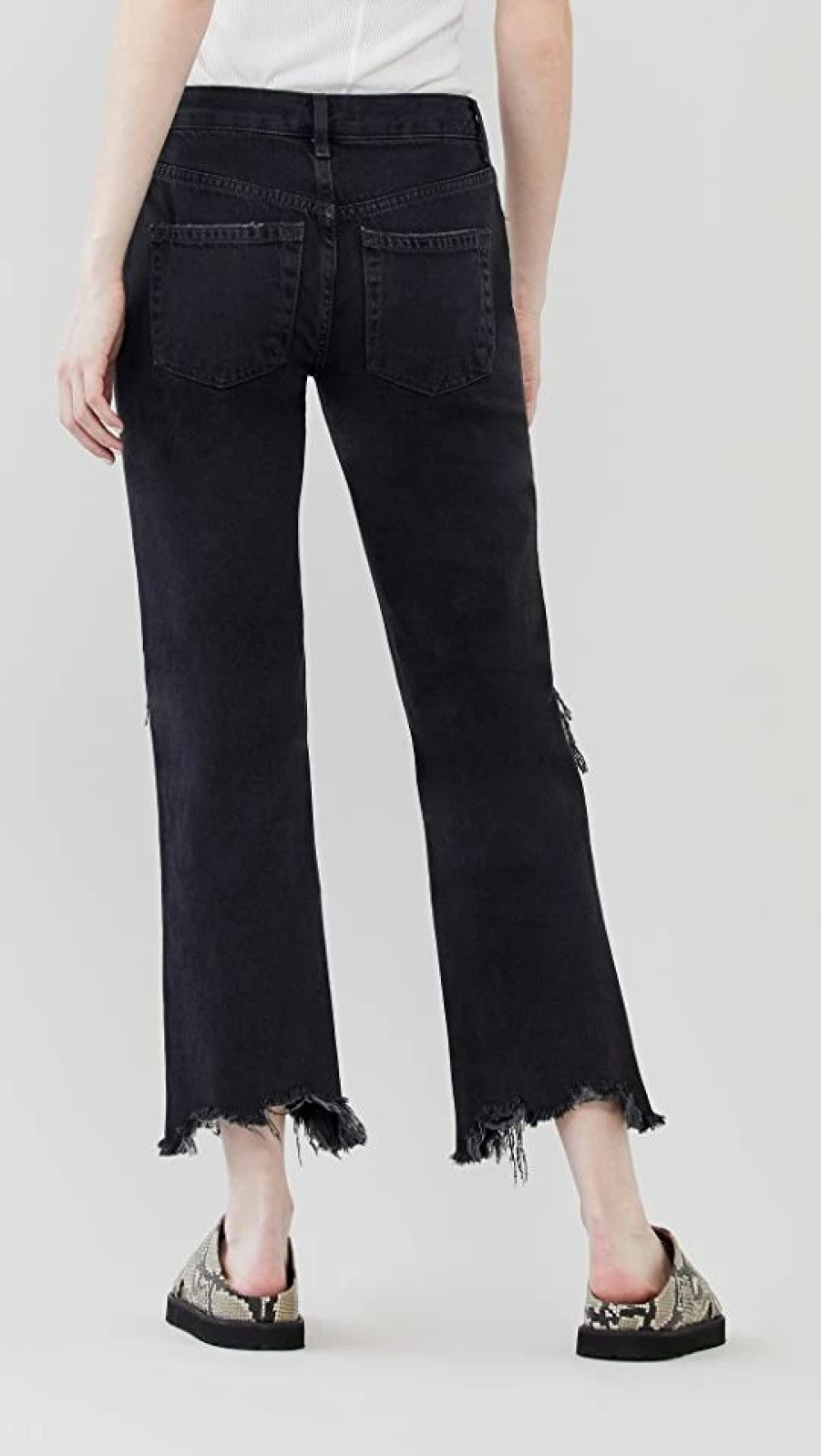 Distressed Jeans * | Cheapest Free People Maggie Mid Rise Straight Jeans Washed Black