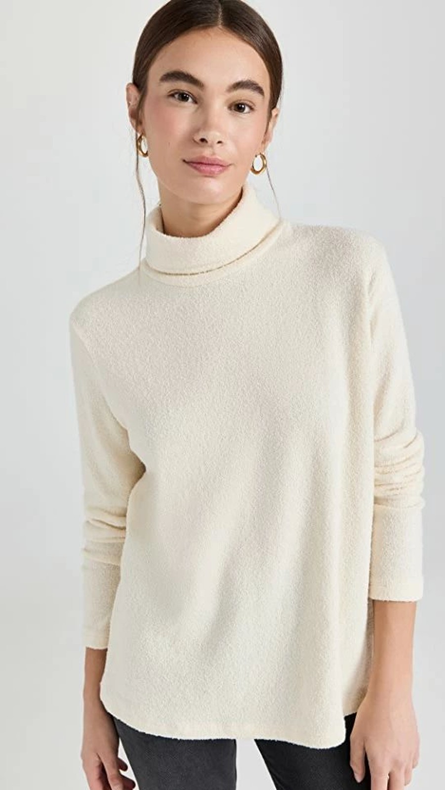 Turtle & Mock Necks * | Cheap Enza Costa Boucle Knit Tunic Turtleneck Winter White