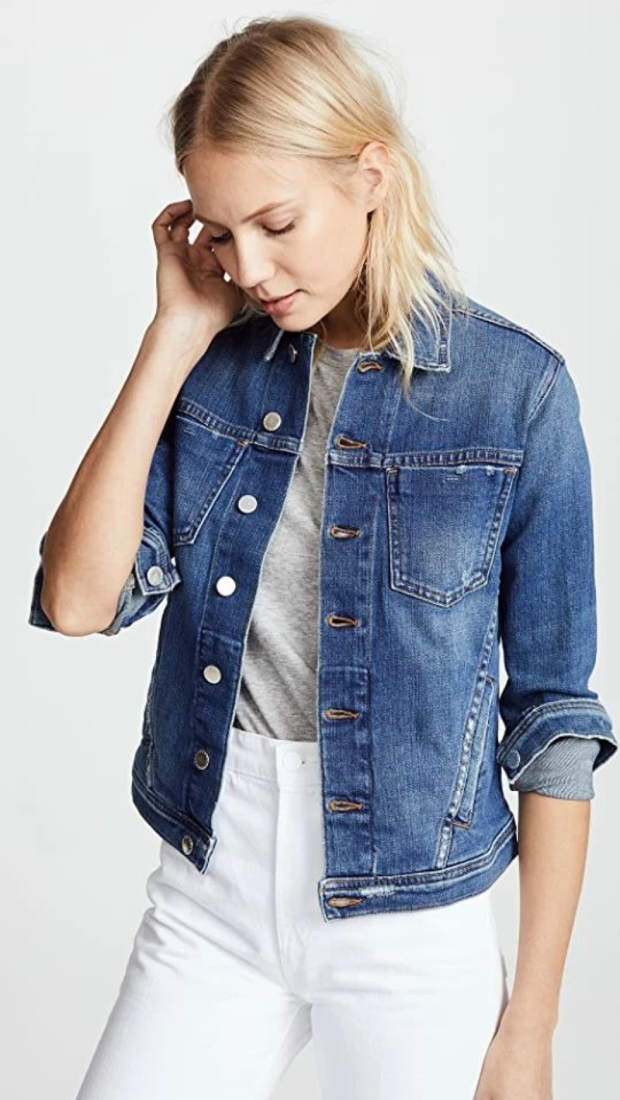 Jean Jackets * | Hot Sale L'Agence Celine Slim Fit Distressed Jacket Authentique Distressed