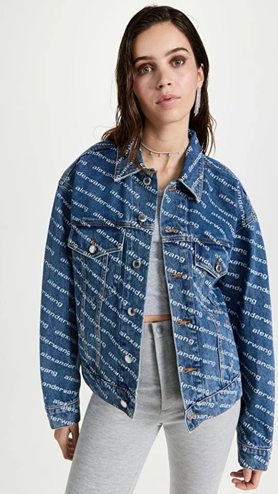 Jean Jackets * | Wholesale Alexander Wang Game Logo Jacket Deep Blue/White