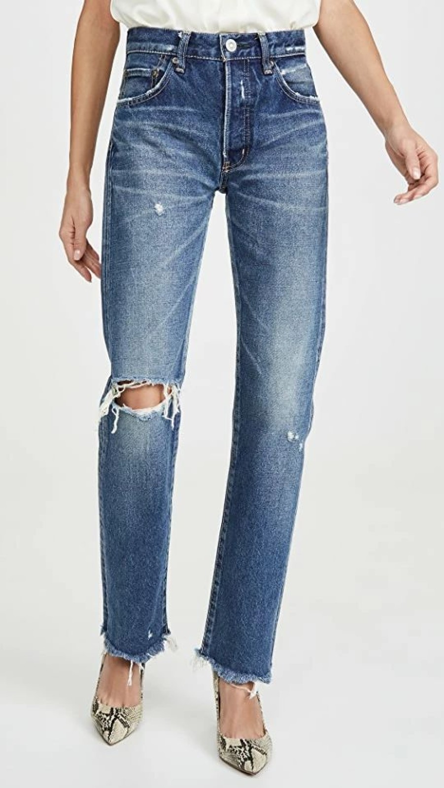 Distressed Jeans * | Cheap Moussy Vintage Guilford Straight Jeans Blue