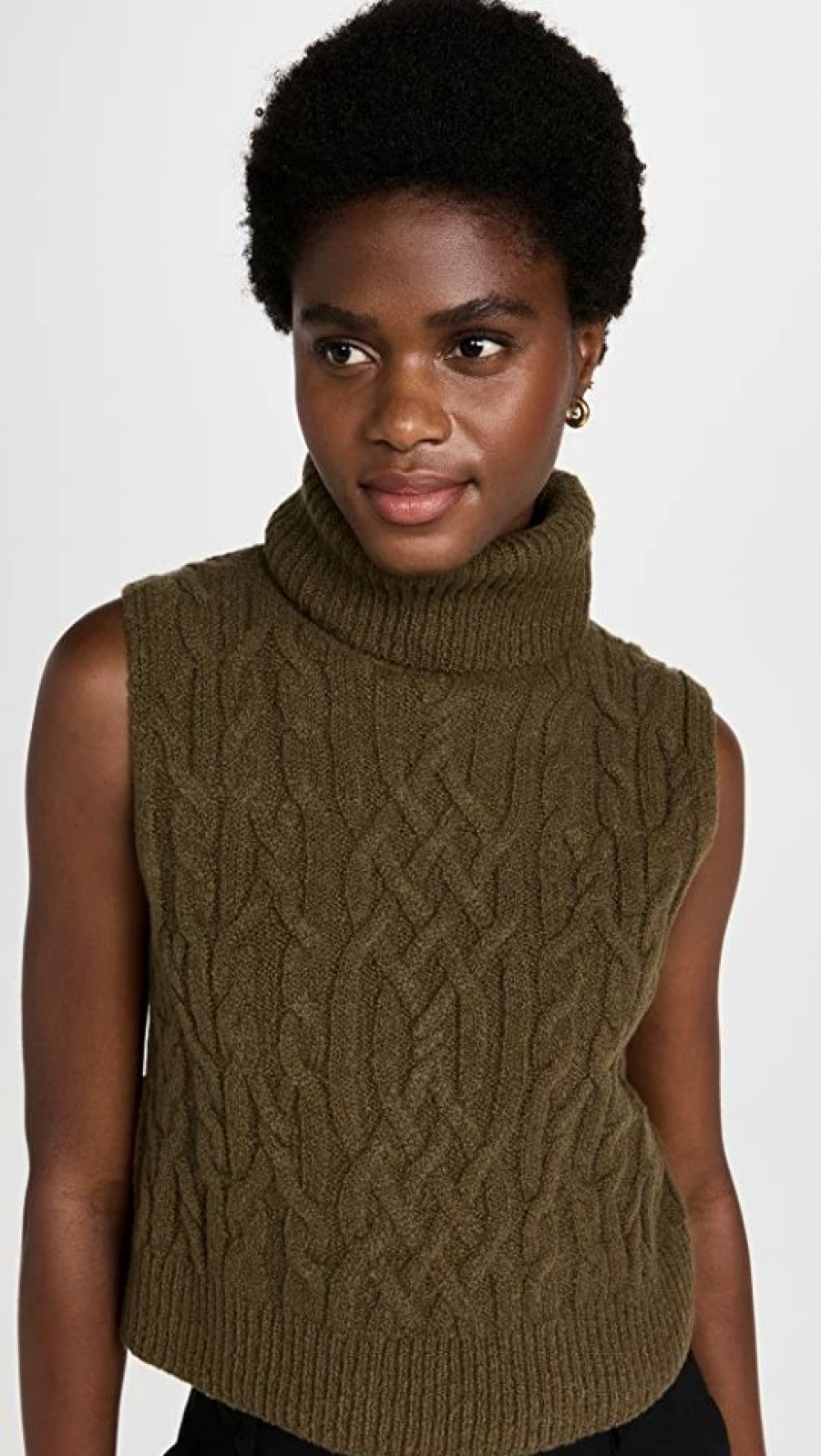 Turtle & Mock Necks * | Flash Sale Vince Twisted Cable Shell Top Dk Vine