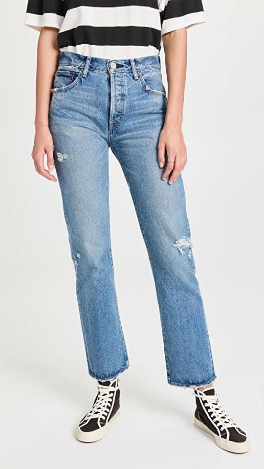 Distressed Jeans * | Brand New Moussy Vintage Mv Loews Straight Jeans Blue