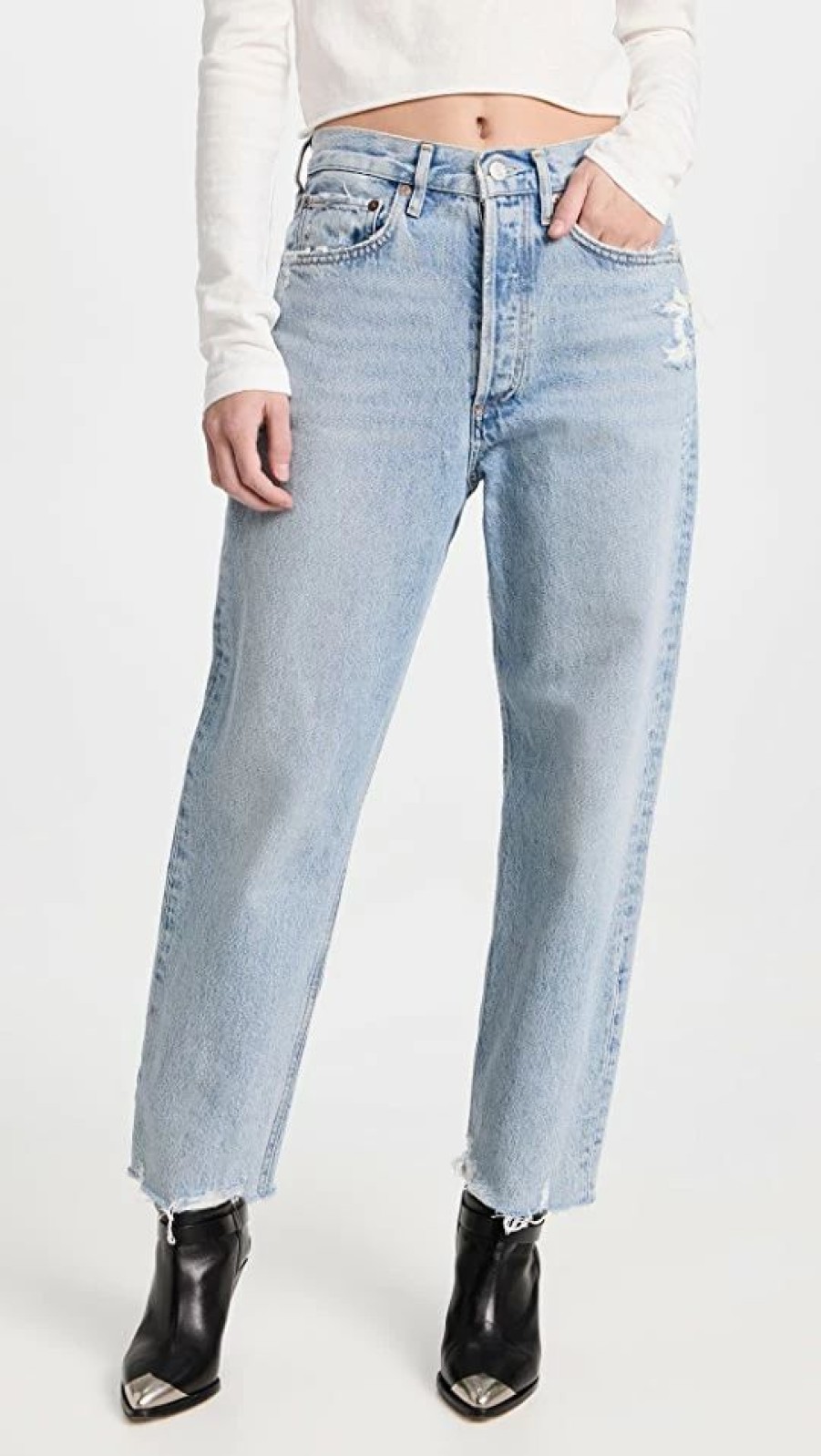 Distressed Jeans * | Promo Agolde 90'S Crop Mid Rise Jeans Nerve