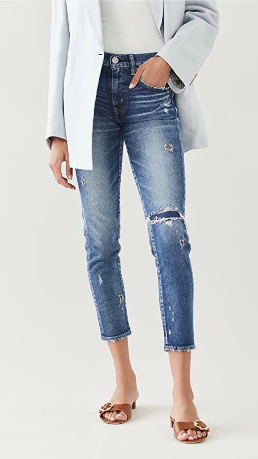 Distressed Jeans * | Budget Moussy Vintage Mv Lenwood Skinny Blue Jeans