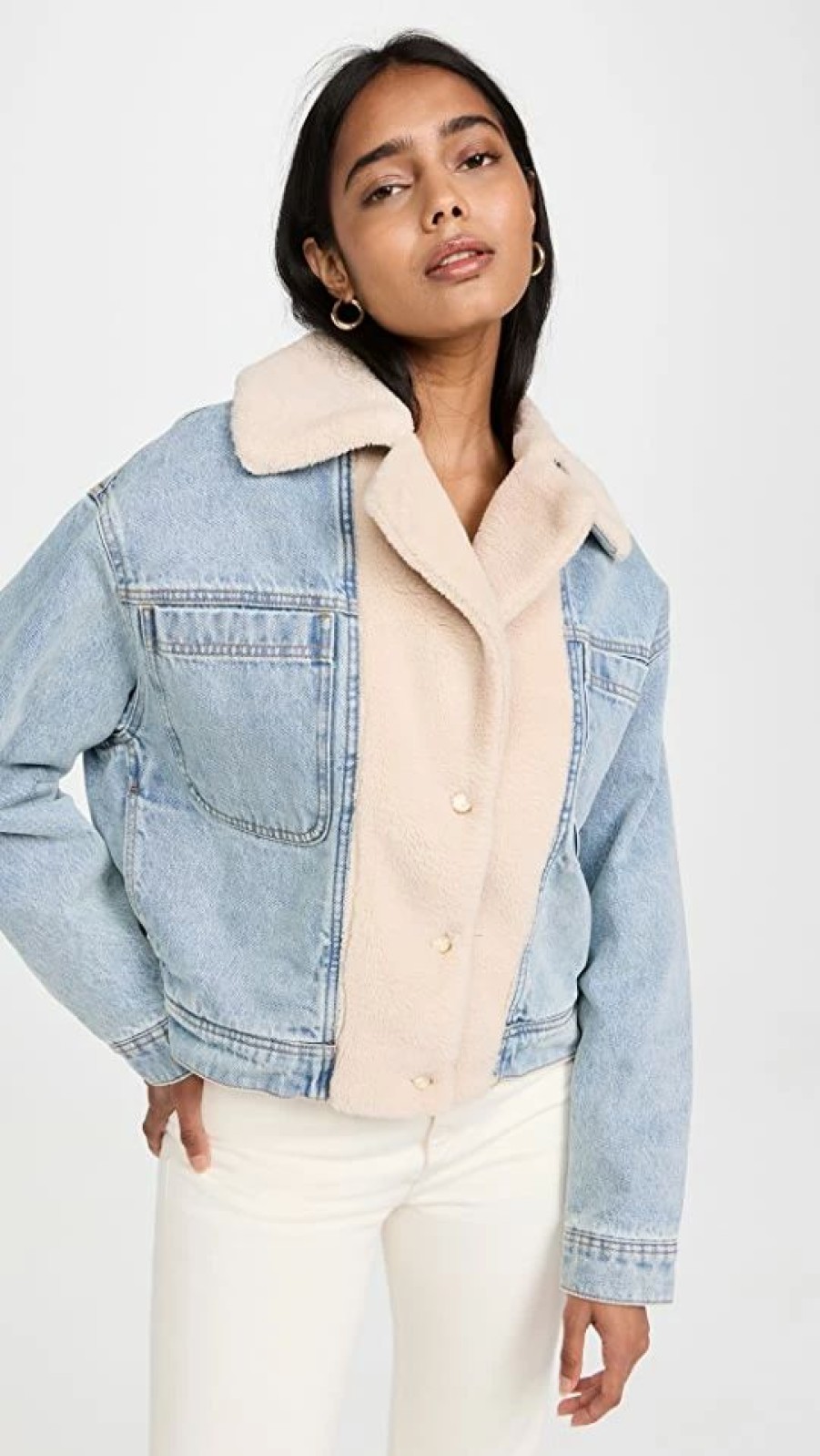 Jean Jackets * | Flash Sale Scotch & Soda Faux Fur Teddy Lined Denim Trucker Jacket Washed Indigo