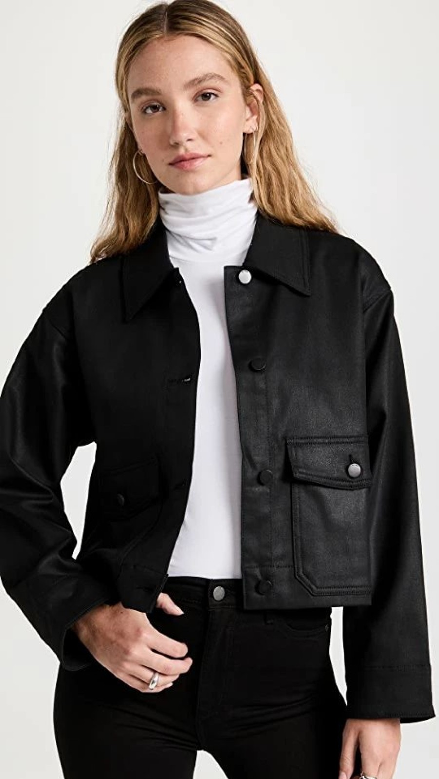 Jean Jackets * | Brand New Dl1961 Tilda Shirt Jacket Black Coated (Ultimate Knit Co