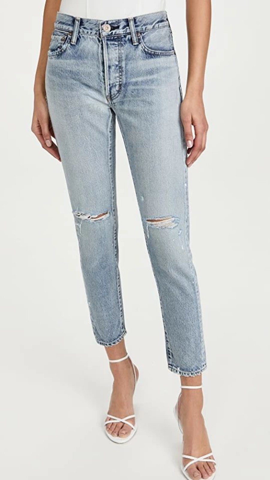 Distressed Jeans * | Best Sale Moussy Vintage Mv Maverick Tapered-Mid Jeans Light Blue