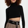 Turtle & Mock Necks * | New Rokh Back Ribbon Cropped Mask Top Black