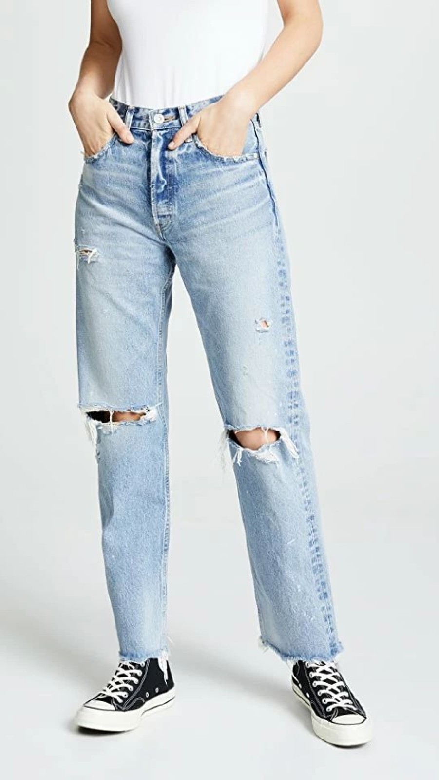 Distressed Jeans * | Best Sale Moussy Vintage Mv Odessa Wide Straight Jeans Blue