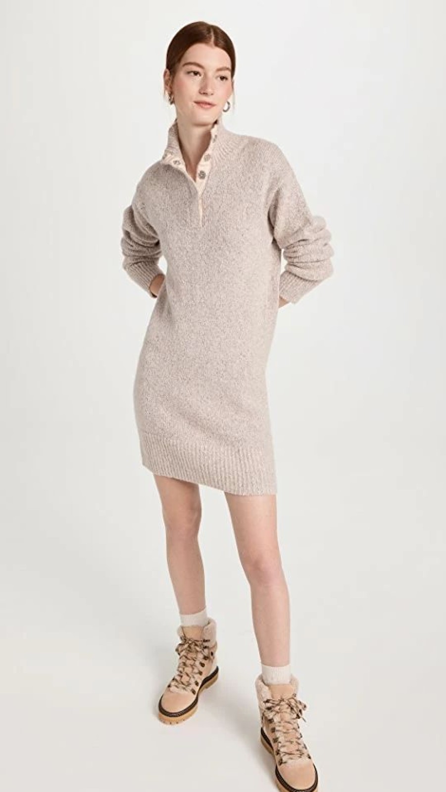 Turtle & Mock Necks * | Brand New 525 Henley Sweater Dress Oat