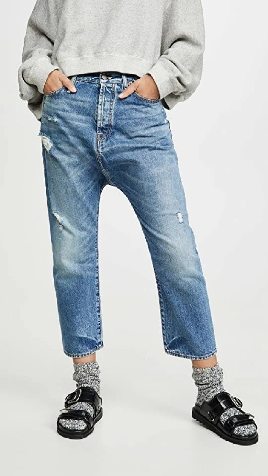 Distressed Jeans * | Promo R13 Tailored Drop Denim Bain Blue