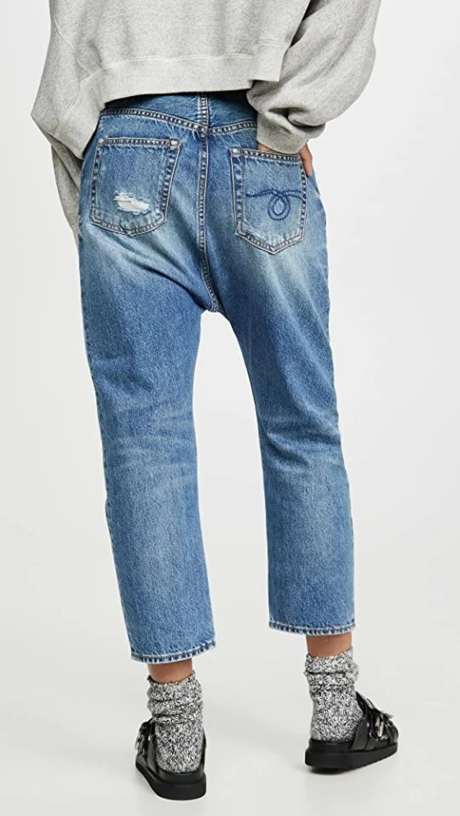 Distressed Jeans * | Promo R13 Tailored Drop Denim Bain Blue