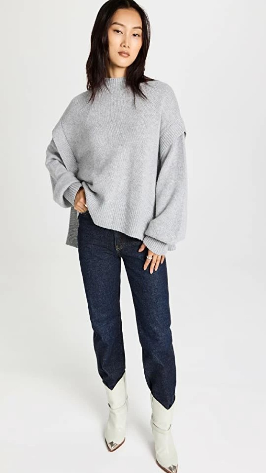 Turtle & Mock Necks * | Discount Le Kasha Osaka 2 Sweater Light Grey