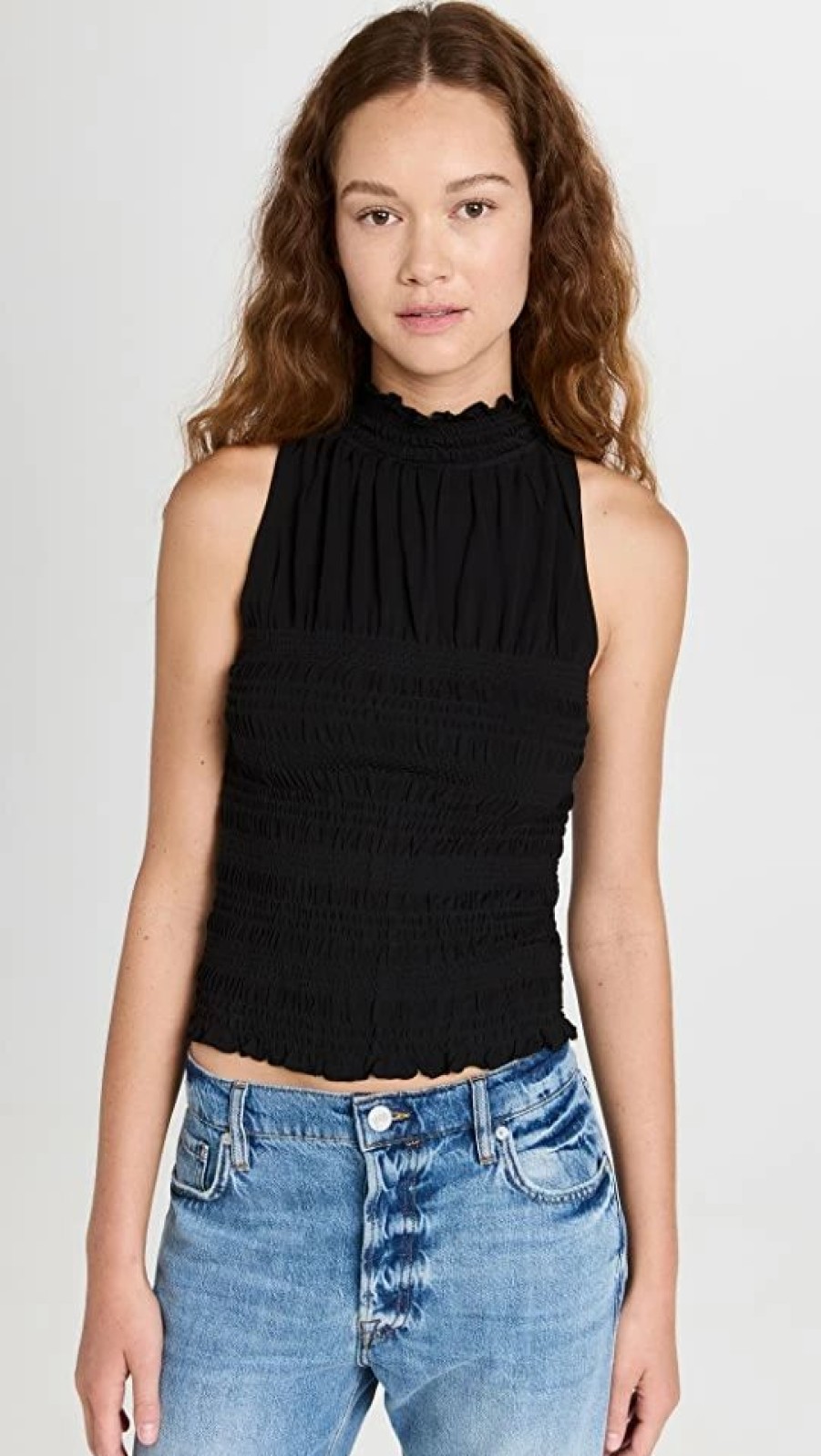 Turtle & Mock Necks * | Hot Sale Frame Smocked Knit Halter Top Noir