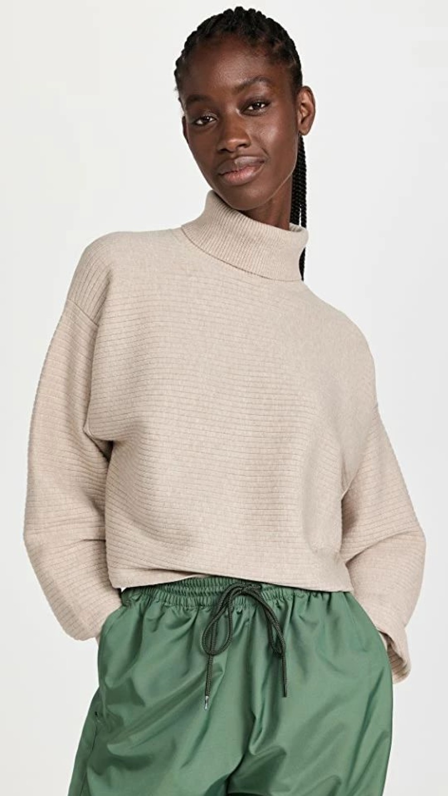 Turtle & Mock Necks * | Buy Good American Wide Rib Crop Pullover Oatmeal Heather001