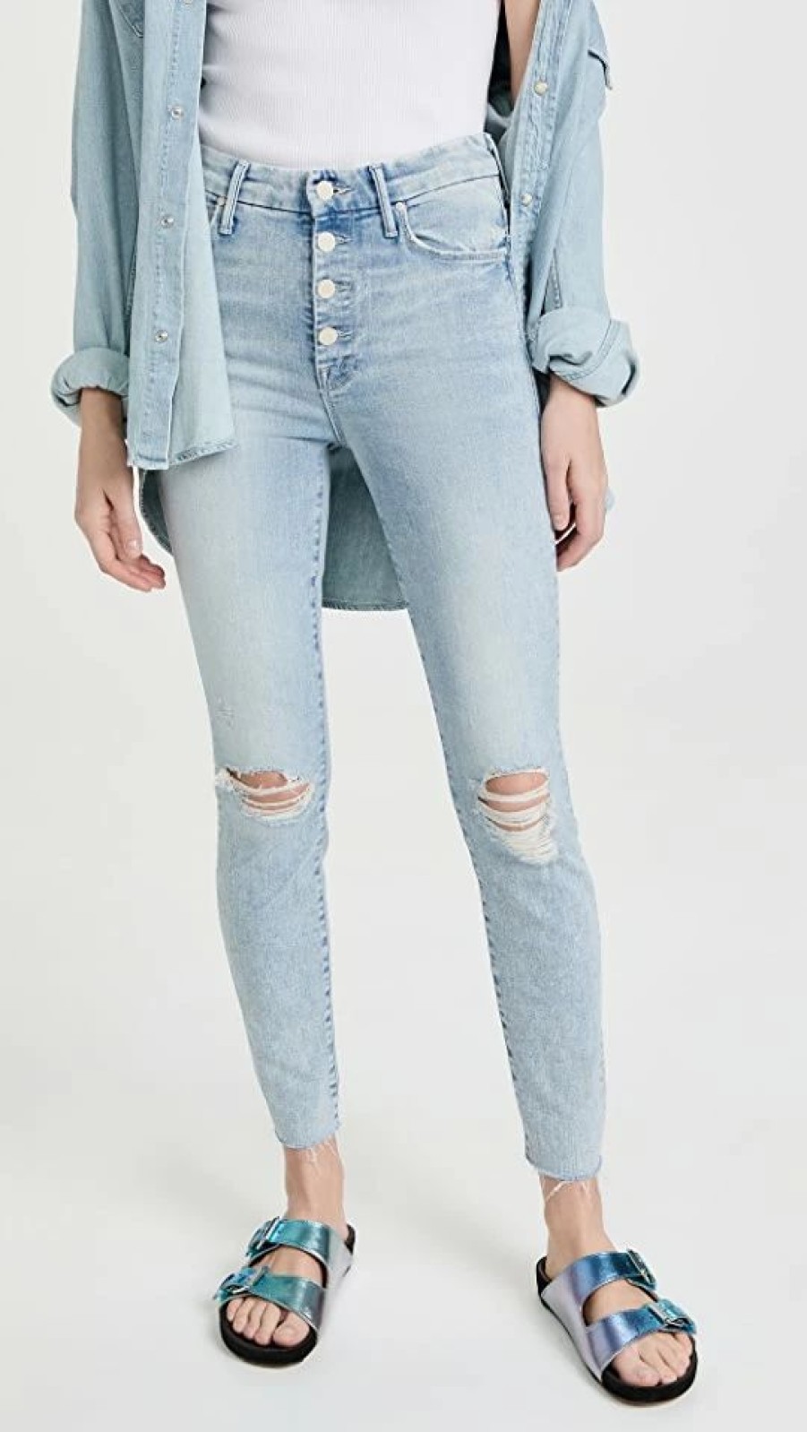 Distressed Jeans * | Promo Mother The Pixie Ankle Fray Jeans Action Shot