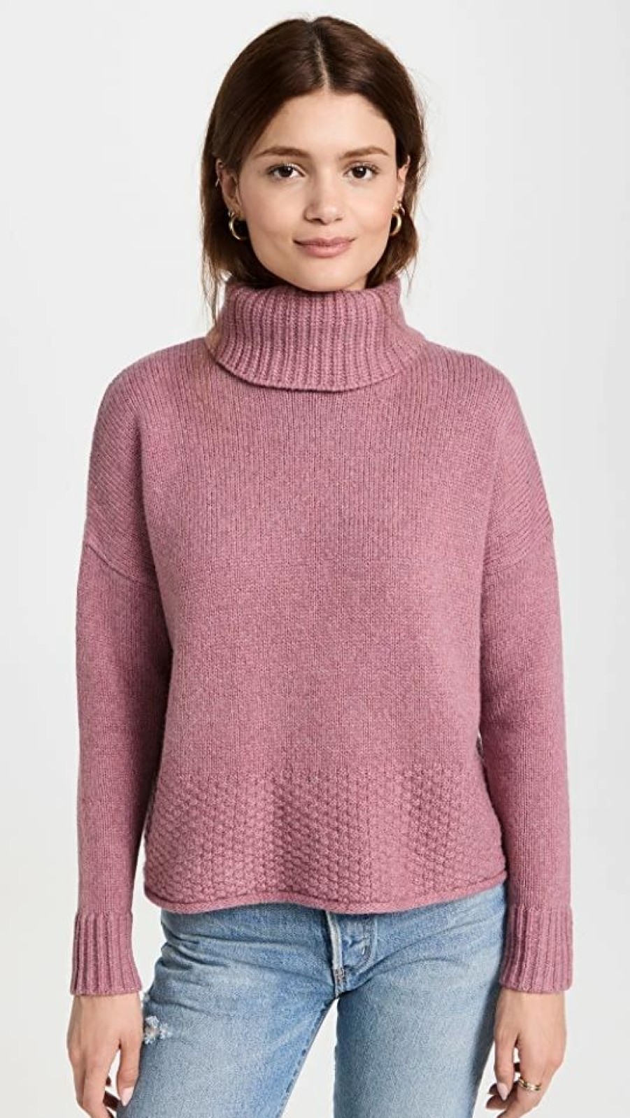 Turtle & Mock Necks * | Buy Madewell Corsica Stitch Mix Turtleneck Hthr Mauve