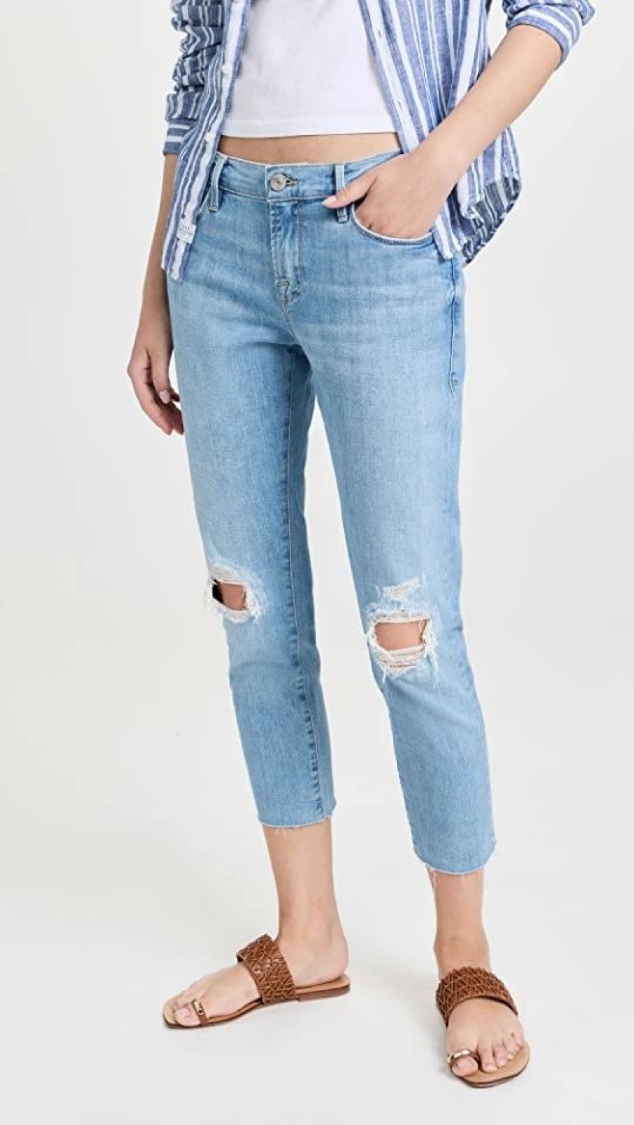 Distressed Jeans * | Best Sale Frame Le Garcon Crop Jeans Cebu Rips