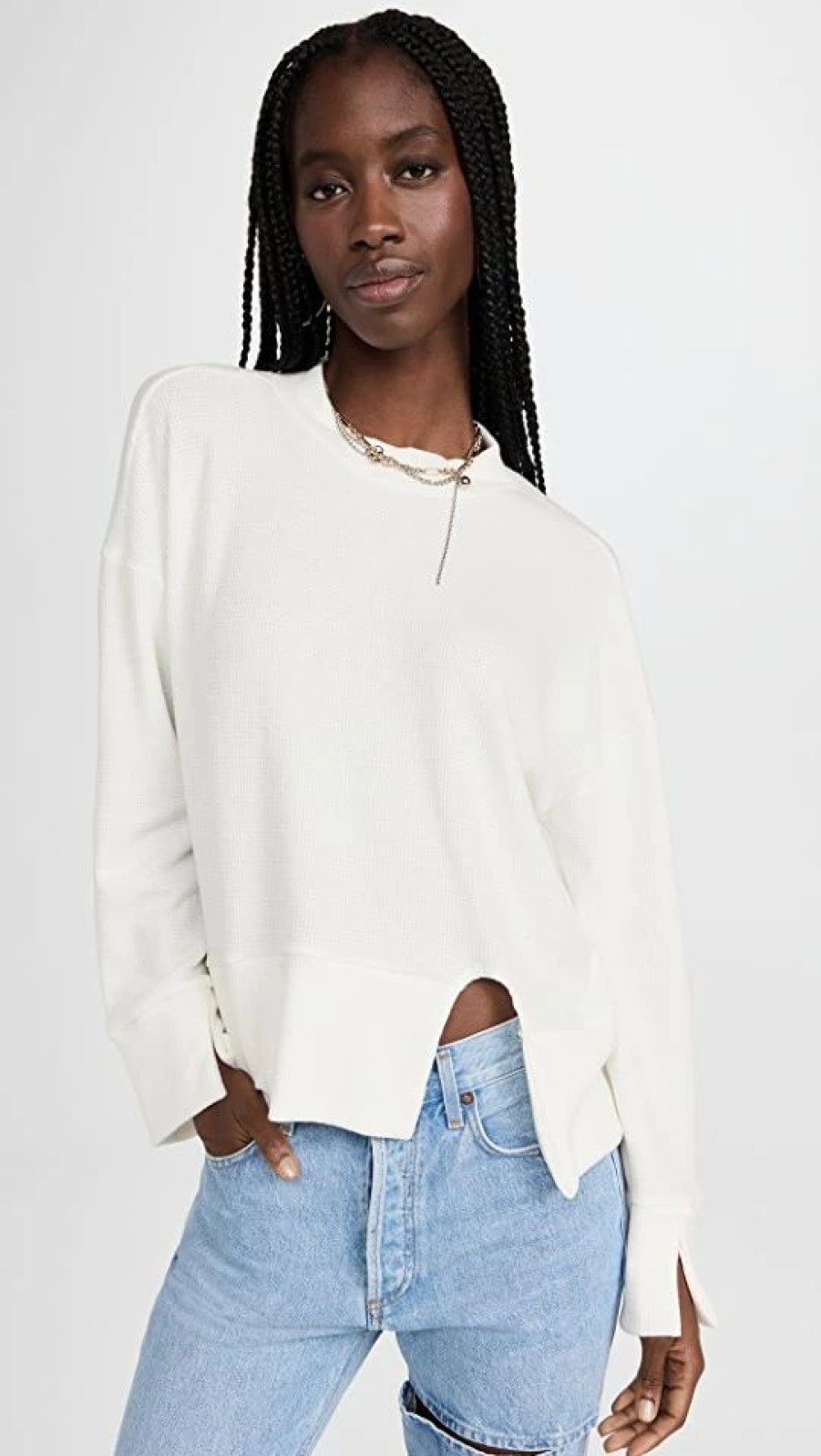 Turtle & Mock Necks * | Deals Lna Kasen Waffle Mock Neck Ivory