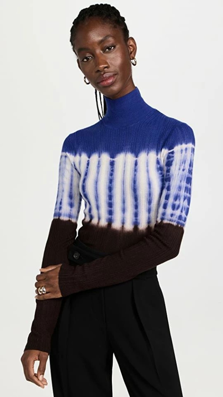 Turtle & Mock Necks * | Deals Proenza Schouler White Label Tie Dye Turtleneck Ultramarine/Chocolate