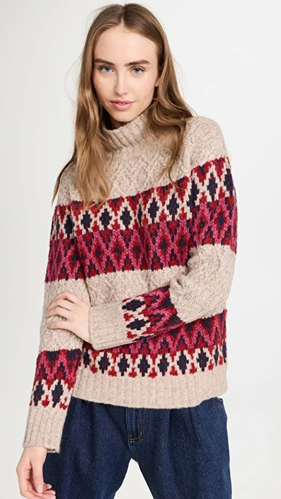 Turtle & Mock Necks * | Flash Sale Faherty Frost Fair Isle Turtleneck Festive Pop