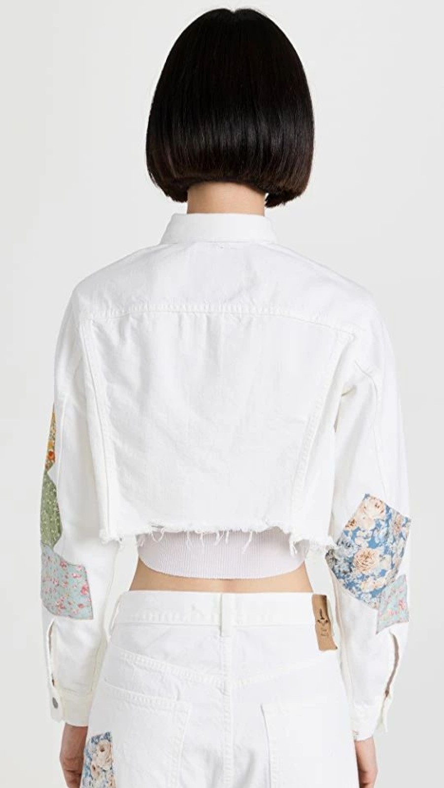 Jean Jackets * | Outlet Denimist Cropped Agnes Trucker Jacket White W/ Multi Patch Work