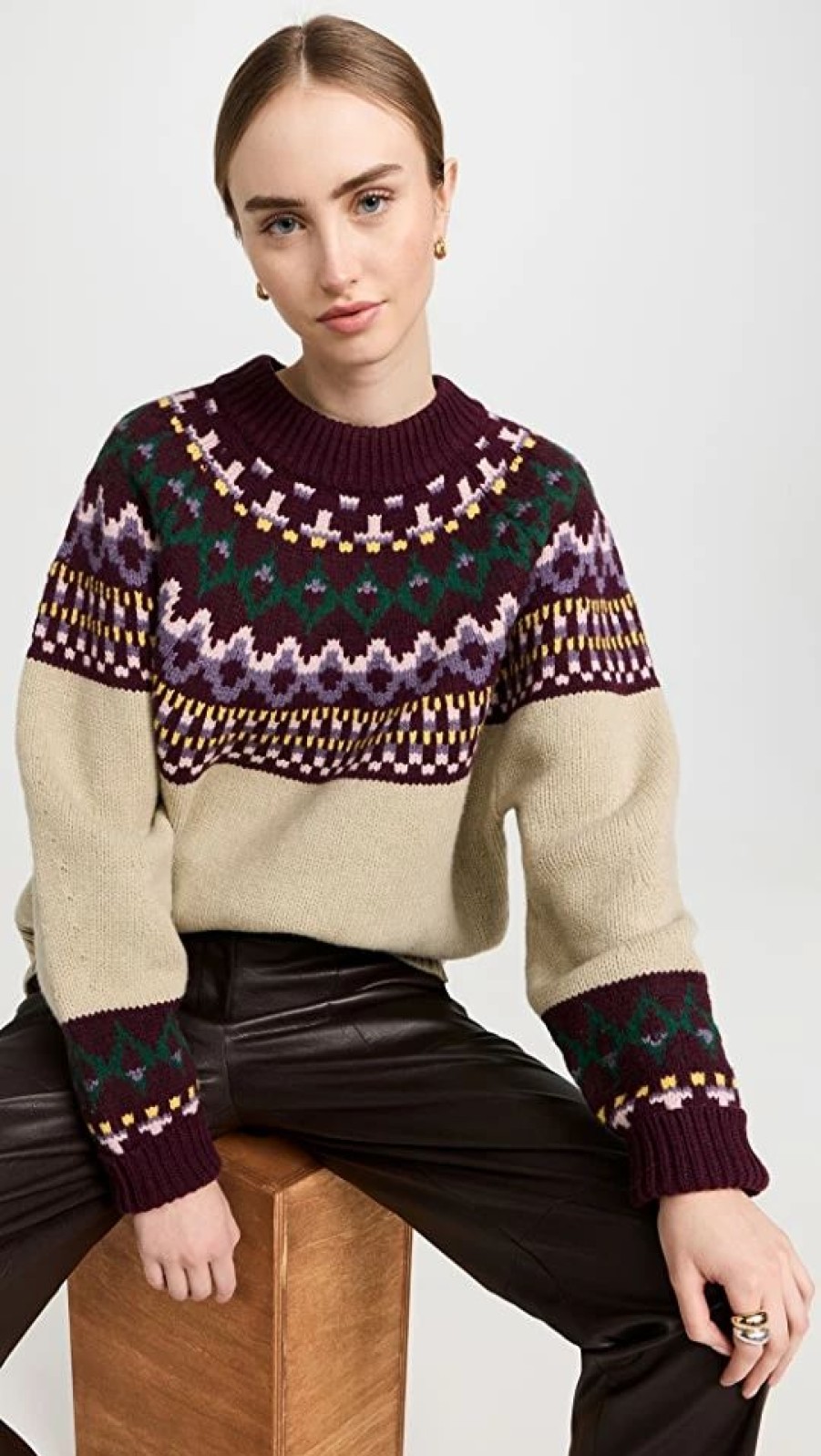 Turtle & Mock Necks * | Best Pirce Tory Sport Merino Relaxed Fair Isle Crew Sweater Celery Multi Fair Isle