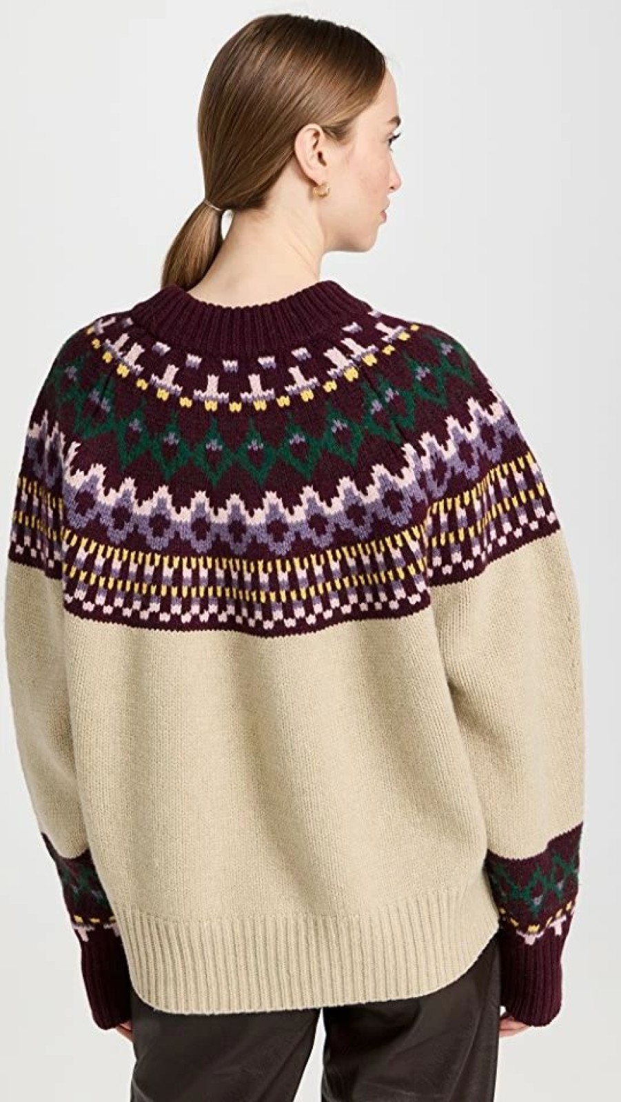 Turtle & Mock Necks * | Best Pirce Tory Sport Merino Relaxed Fair Isle Crew Sweater Celery Multi Fair Isle