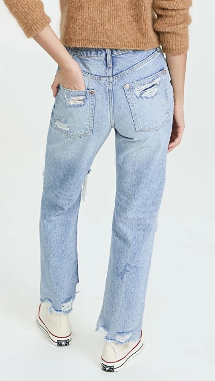 Distressed Jeans * | Wholesale Free People Tapered Baggy Boyfriend Jeans Mid Century Blue