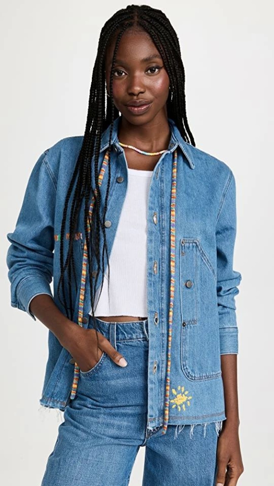 Jean Jackets * | Hot Sale Mira Mikati Raw-Hem Soft-Denim Jacket Light Indigo