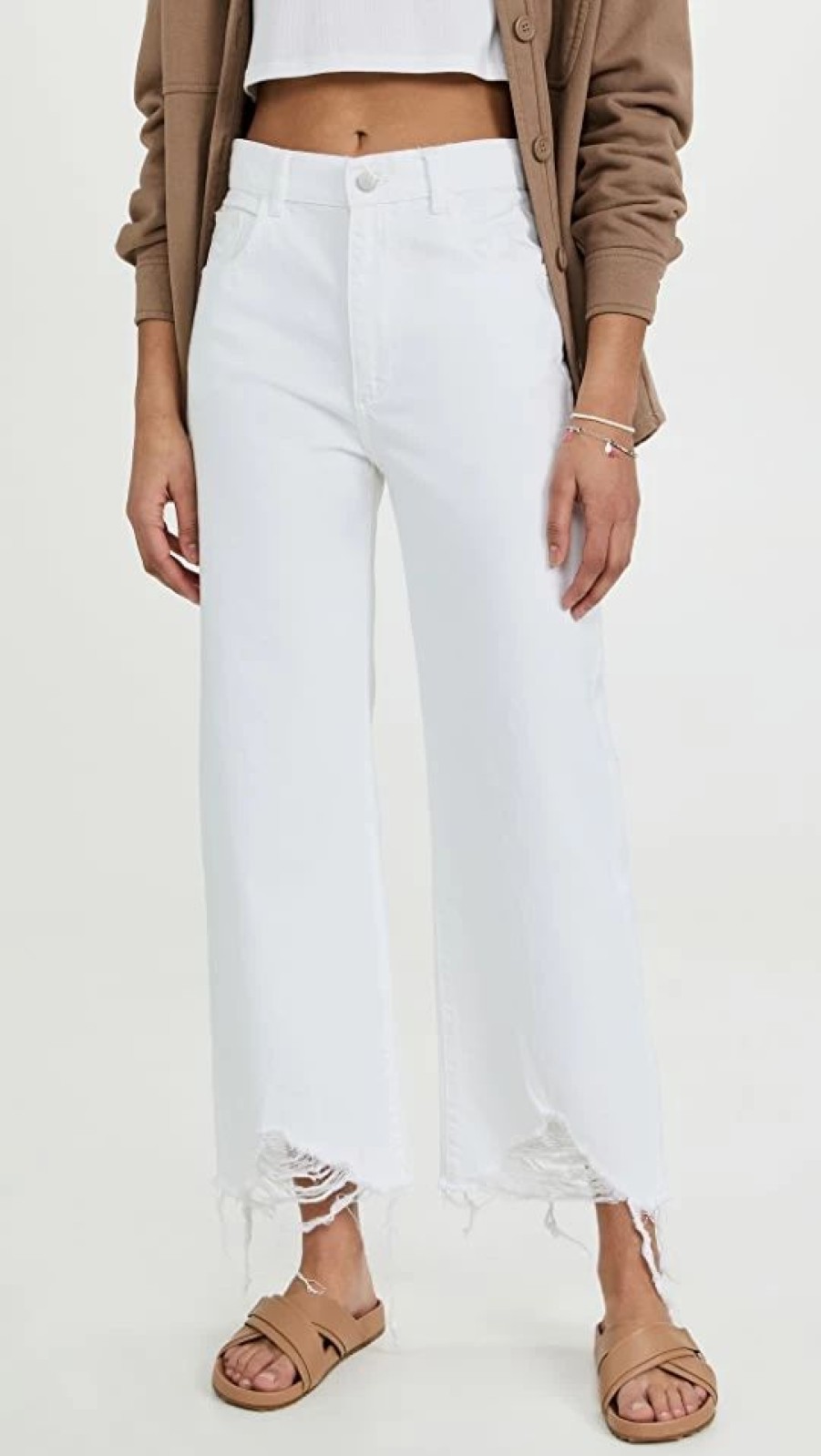 Distressed Jeans * | New Dl1961 Hepburn Wide Leg High Rise Jeans White Distressed